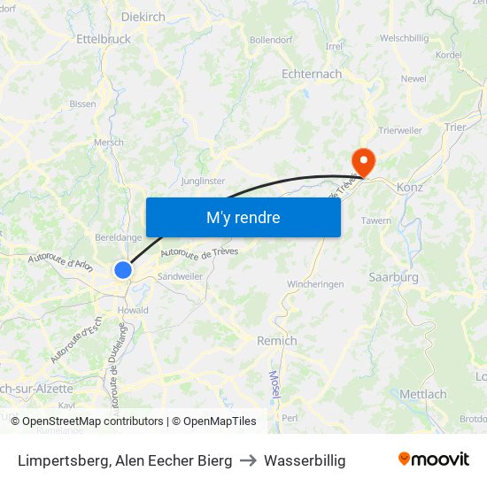 Limpertsberg, Alen Eecher Bierg to Wasserbillig map