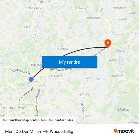 Merl, Op Der Millen to Wasserbillig map