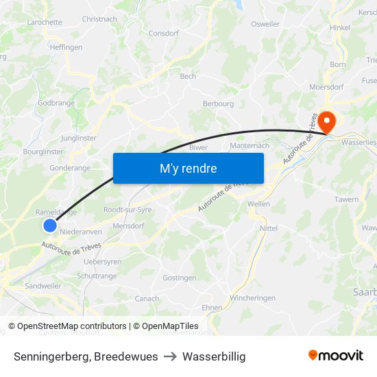 Senningerberg, Breedewues to Wasserbillig map