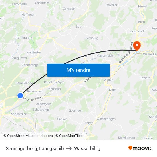 Senningerberg, Laangschib to Wasserbillig map