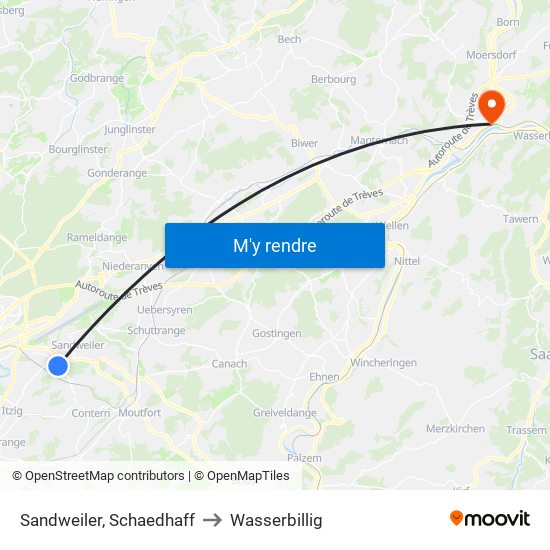 Sandweiler, Schaedhaff to Wasserbillig map