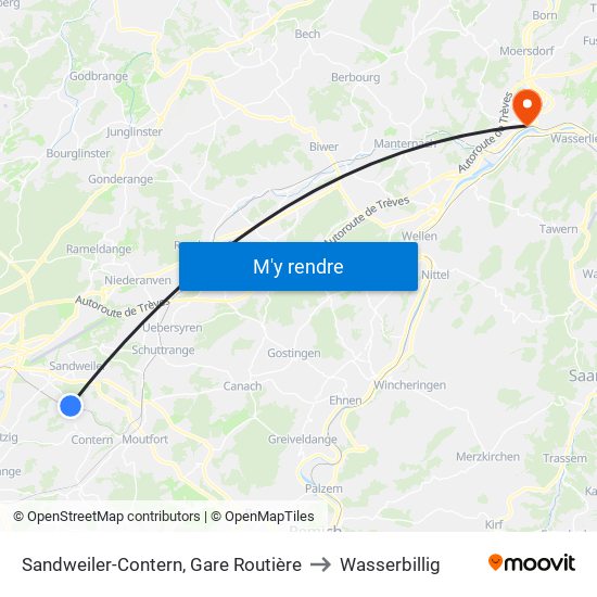 Sandweiler-Contern, Gare Routière to Wasserbillig map