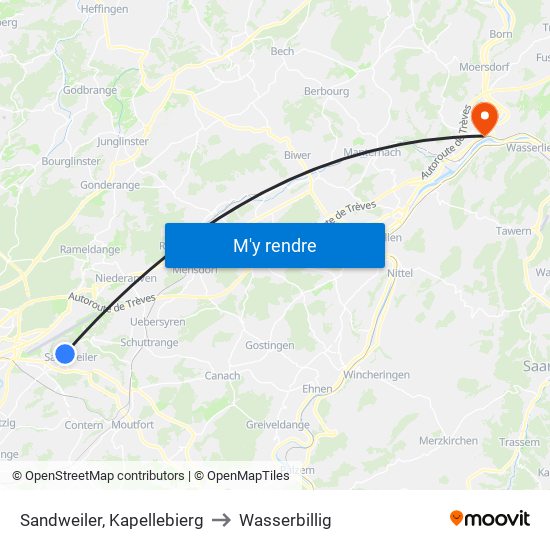 Sandweiler, Kapellebierg to Wasserbillig map
