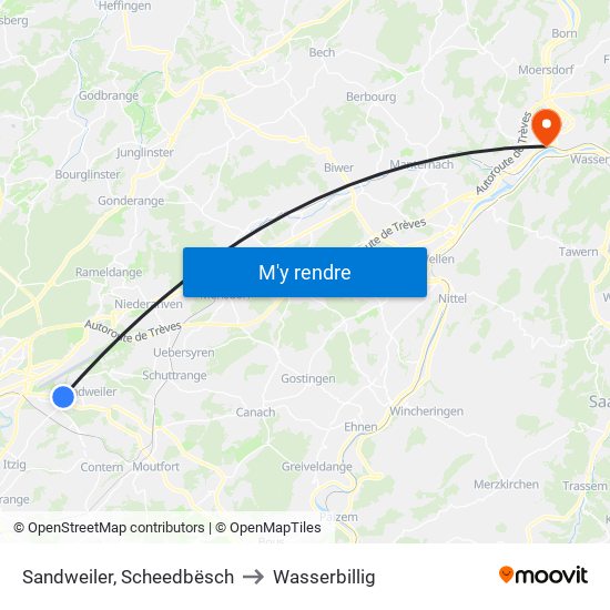 Sandweiler, Scheedbësch to Wasserbillig map