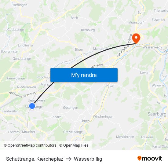 Schuttrange, Kiercheplaz to Wasserbillig map