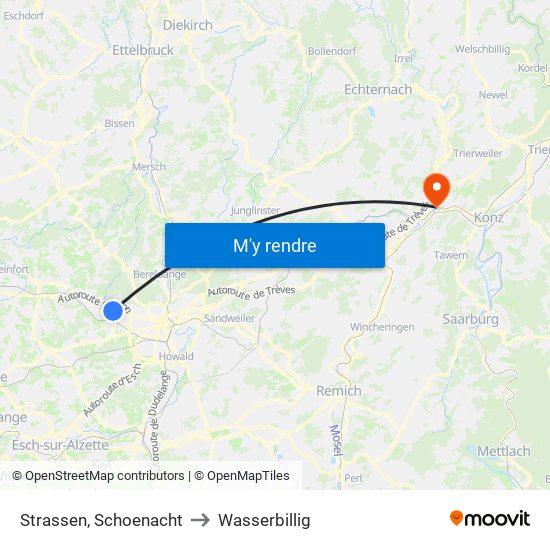 Strassen, Schoenacht to Wasserbillig map