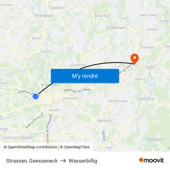 Strassen, Geesseneck to Wasserbillig map