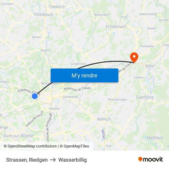 Strassen, Riedgen to Wasserbillig map