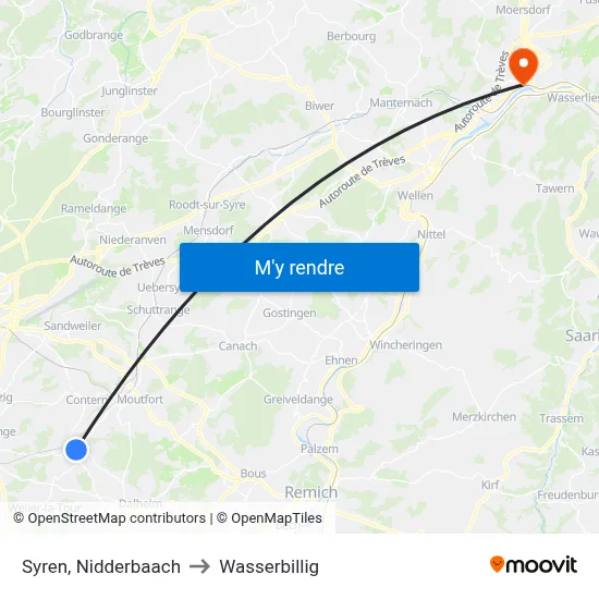 Syren, Nidderbaach to Wasserbillig map