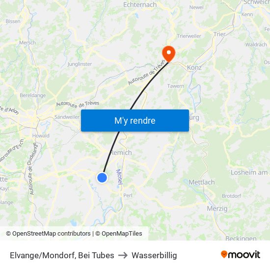 Elvange/Mondorf, Bei Tubes to Wasserbillig map