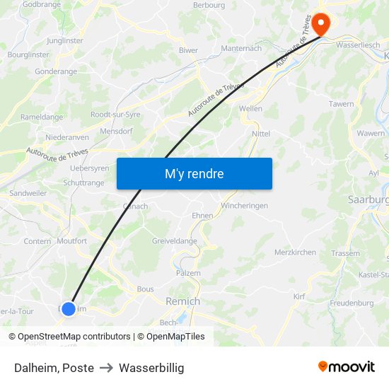 Dalheim, Poste to Wasserbillig map