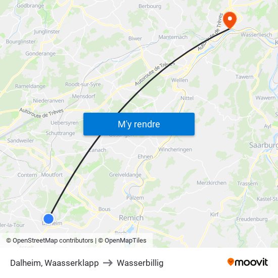 Dalheim, Waasserklapp to Wasserbillig map