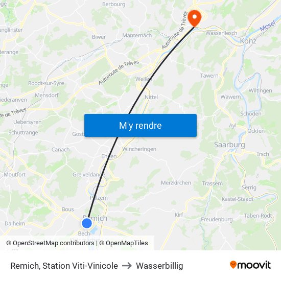 Remich, Station Viti-Vinicole to Wasserbillig map