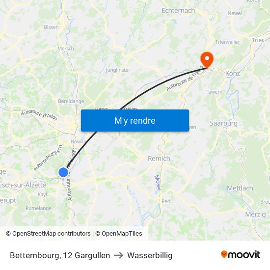 Bettembourg, 12 Gargullen to Wasserbillig map
