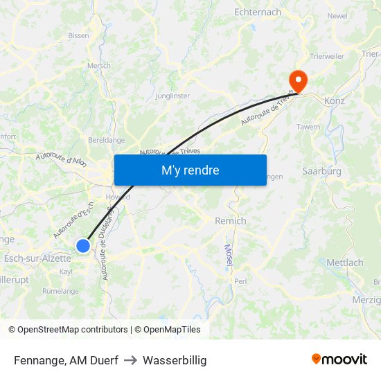 Fennange, AM Duerf to Wasserbillig map