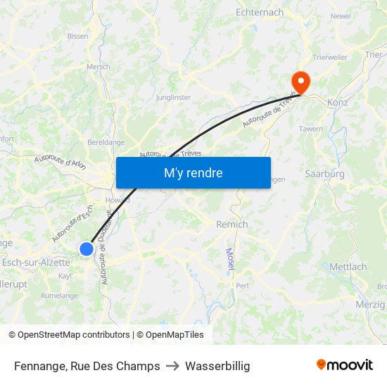 Fennange, Rue Des Champs to Wasserbillig map