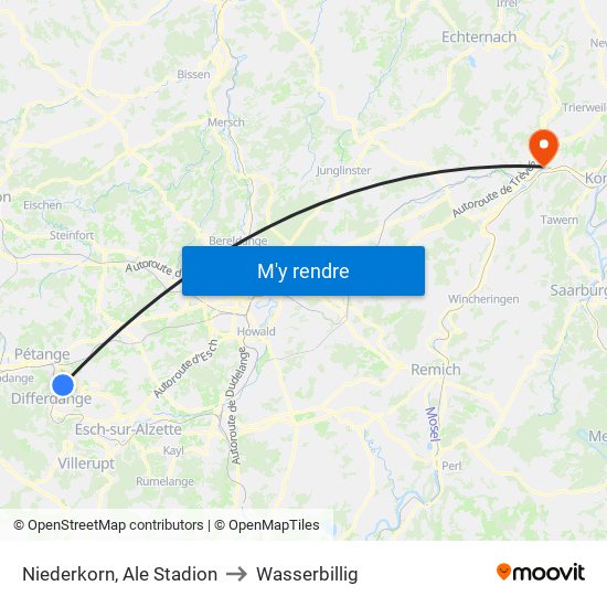 Niederkorn, Ale Stadion to Wasserbillig map