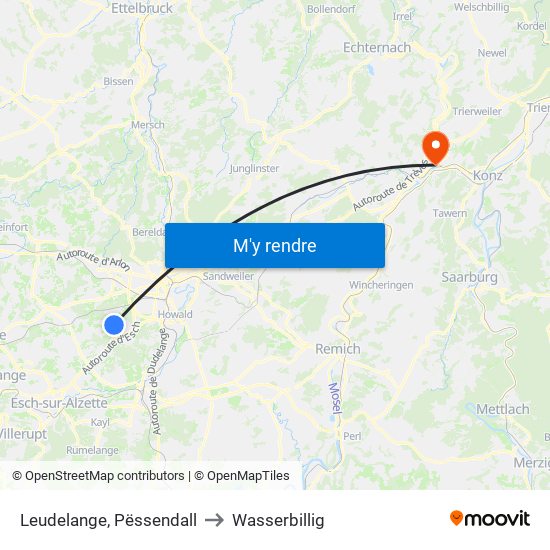 Leudelange, Pëssendall to Wasserbillig map