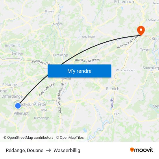 Rédange, Douane to Wasserbillig map
