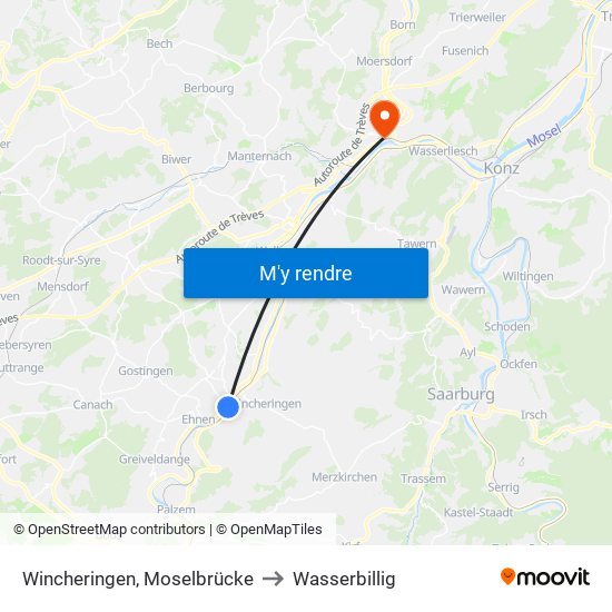 Wincheringen, Moselbrücke to Wasserbillig map