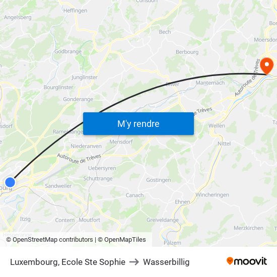 Luxembourg, Ecole Ste Sophie to Wasserbillig map
