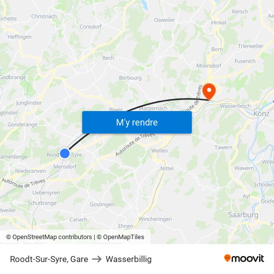 Roodt-Sur-Syre, Gare to Wasserbillig map