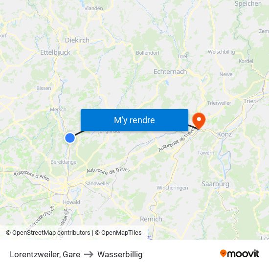 Lorentzweiler, Gare to Wasserbillig map