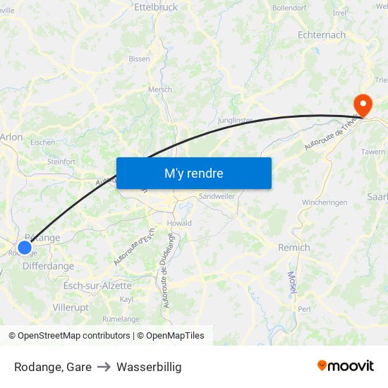Rodange, Gare to Wasserbillig map