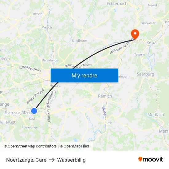 Noertzange, Gare to Wasserbillig map