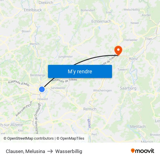 Clausen, Melusina to Wasserbillig map