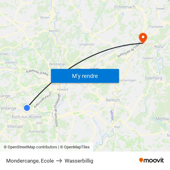 Mondercange, Ecole to Wasserbillig map