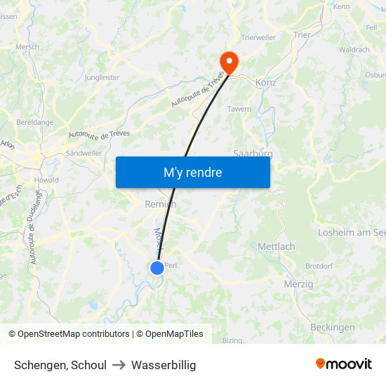 Schengen, Schoul to Wasserbillig map