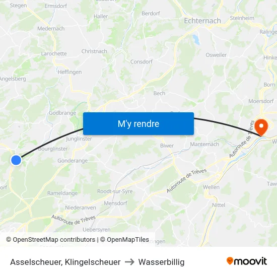 Asselscheuer, Klingelscheuer to Wasserbillig map