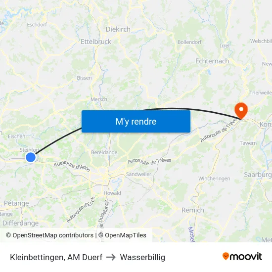 Kleinbettingen, AM Duerf to Wasserbillig map