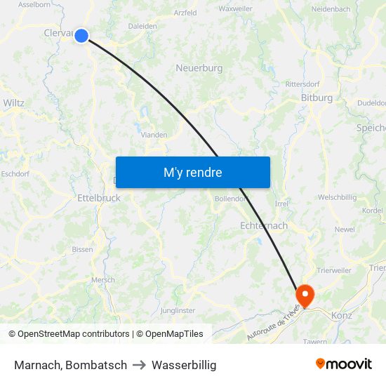 Marnach, Bombatsch to Wasserbillig map