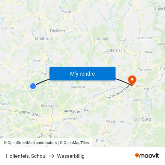 Hollenfels, Schoul to Wasserbillig map