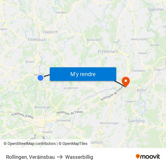 Rollingen, Veräinsbau to Wasserbillig map