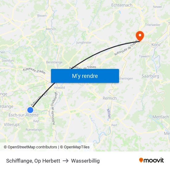 Schifflange, Op Herbett to Wasserbillig map