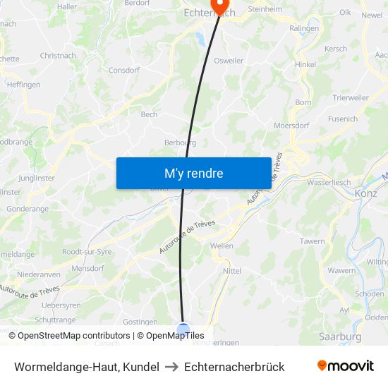 Wormeldange-Haut, Kundel to Echternacherbrück map
