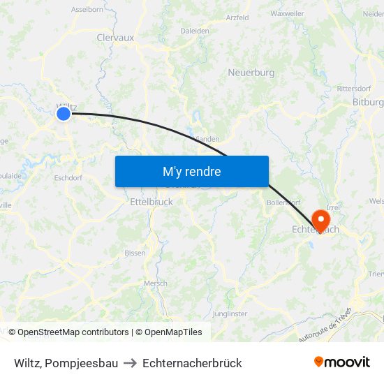 Wiltz, Pompjeesbau to Echternacherbrück map