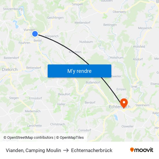 Vianden, Camping Moulin to Echternacherbrück map