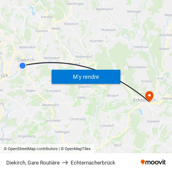 Diekirch, Gare Routière to Echternacherbrück map