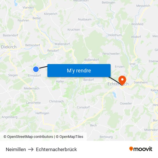 Neimillen to Echternacherbrück map