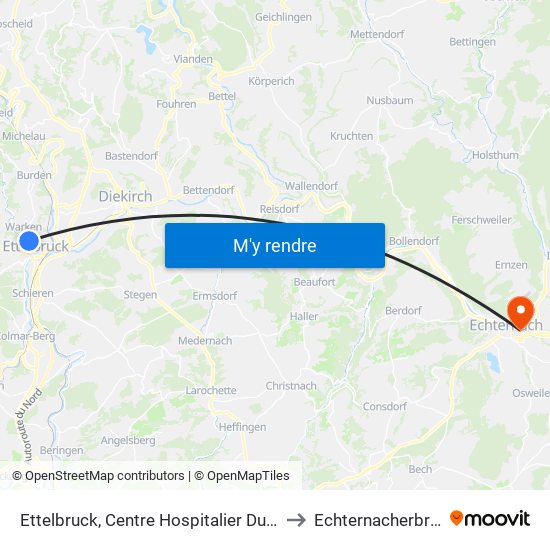 Ettelbruck, Centre Hospitalier Du Nord to Echternacherbrück map