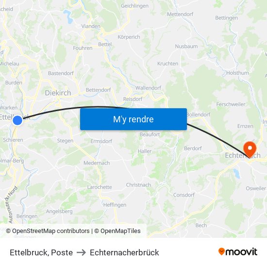 Ettelbruck, Poste to Echternacherbrück map