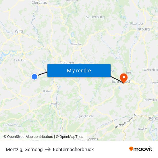 Mertzig, Gemeng to Echternacherbrück map