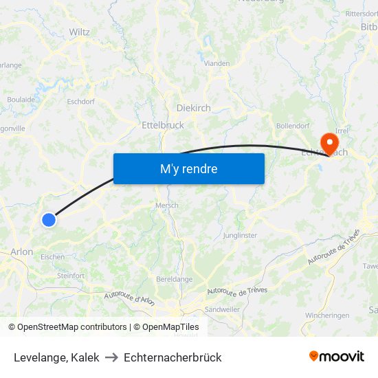 Levelange, Kalek to Echternacherbrück map