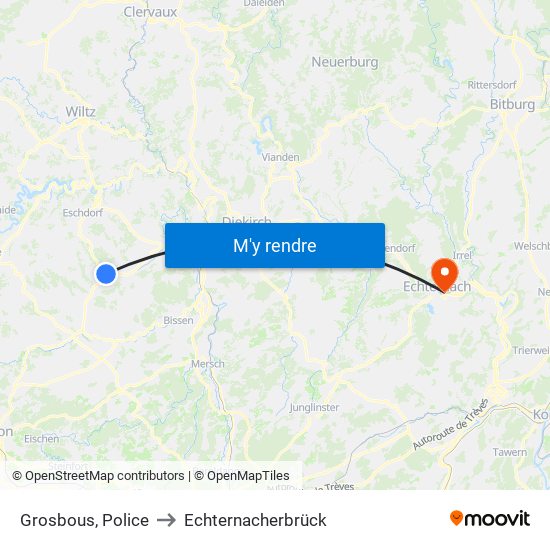 Grosbous, Police to Echternacherbrück map