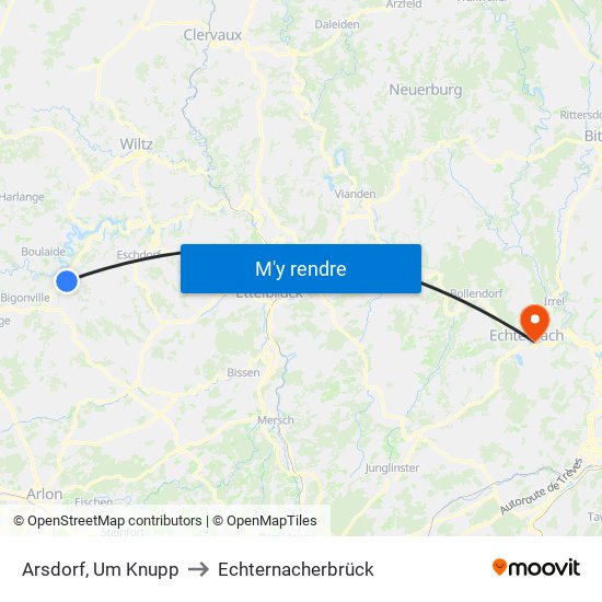 Arsdorf, Um Knupp to Echternacherbrück map