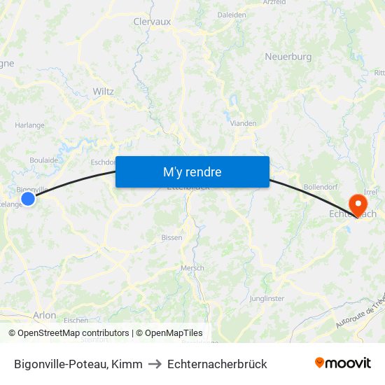 Bigonville-Poteau, Kimm to Echternacherbrück map